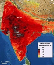 Map of India with temperature data